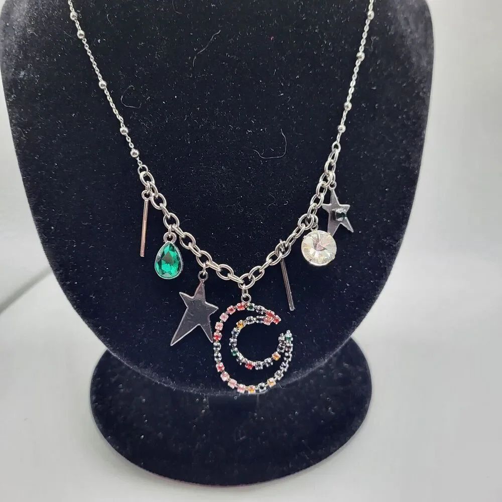 BCBGeneration Y2K Gunmetal Silver Multicharm Necklace 31 in